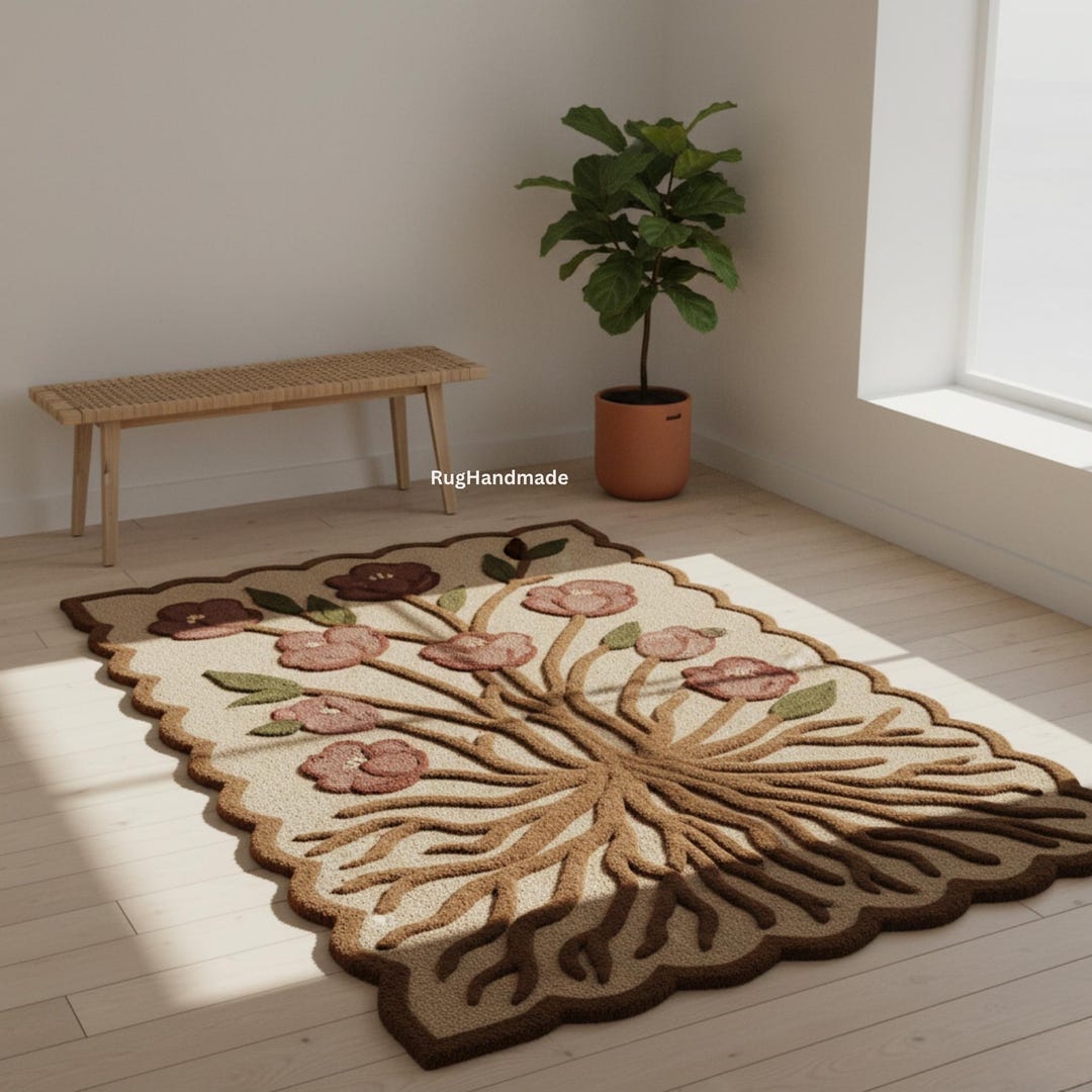 Unique Sculpted Root and Flower Area Rug | 3D Tree of Life Rug ...