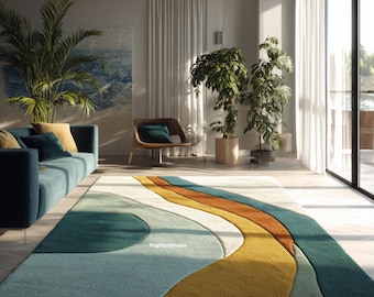 Hand-Tufted Wool Rug | Modern Abstract Wavy Color Block Design