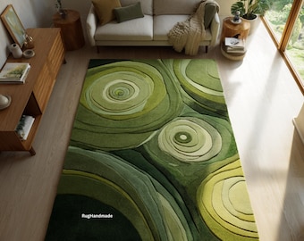 Verdant Rings Sculpted Hand-Tufted Wool Rug | Nature-Inspired Modern Area Rug