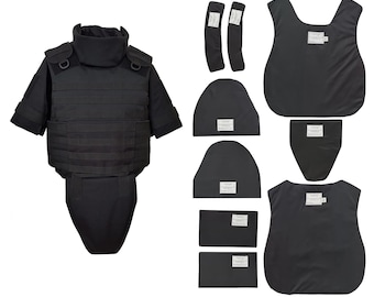 Full Body Armor IIIA Black XL Tactical Vest Bulletproof Plate Carrier Kevlar Inserts Shark