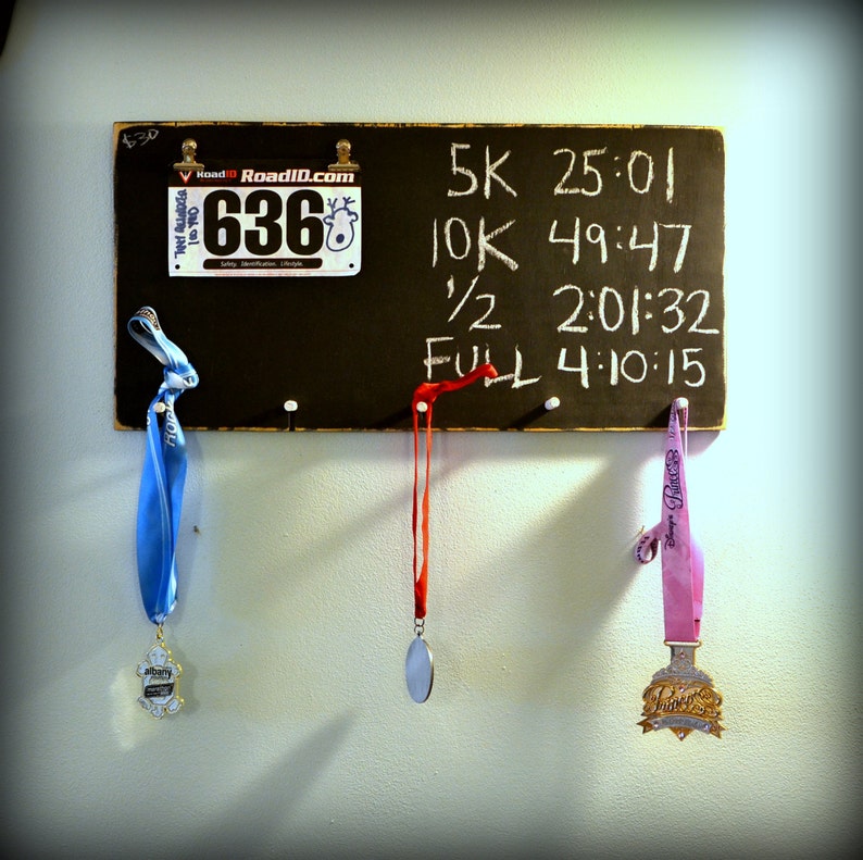 Wooden Chalkboard Race Sign / Bib Holder / Medal Holder Etsy