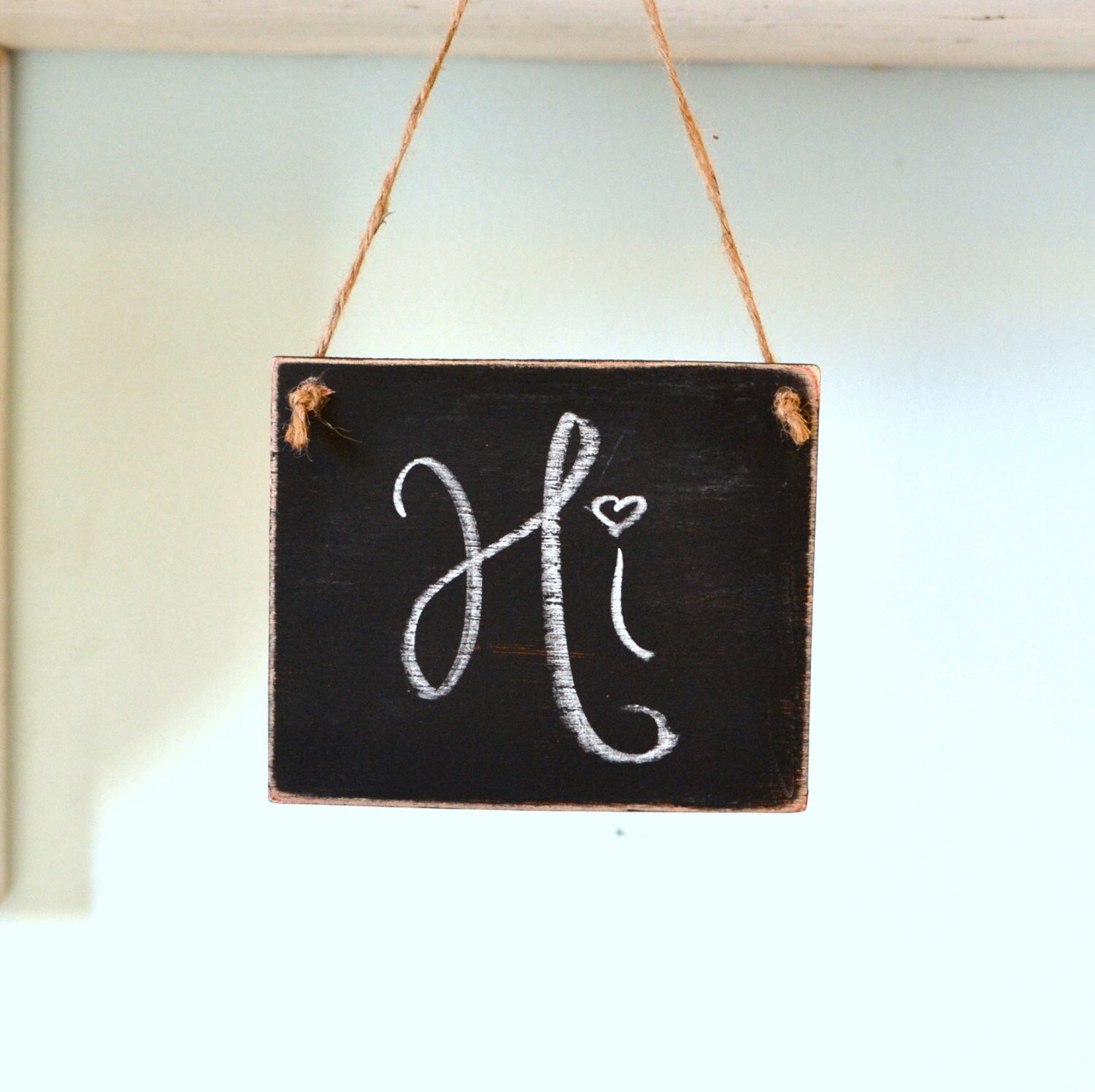 Chalkboard Mini Wooden Sign Hanging on Jute Distressed Etsy