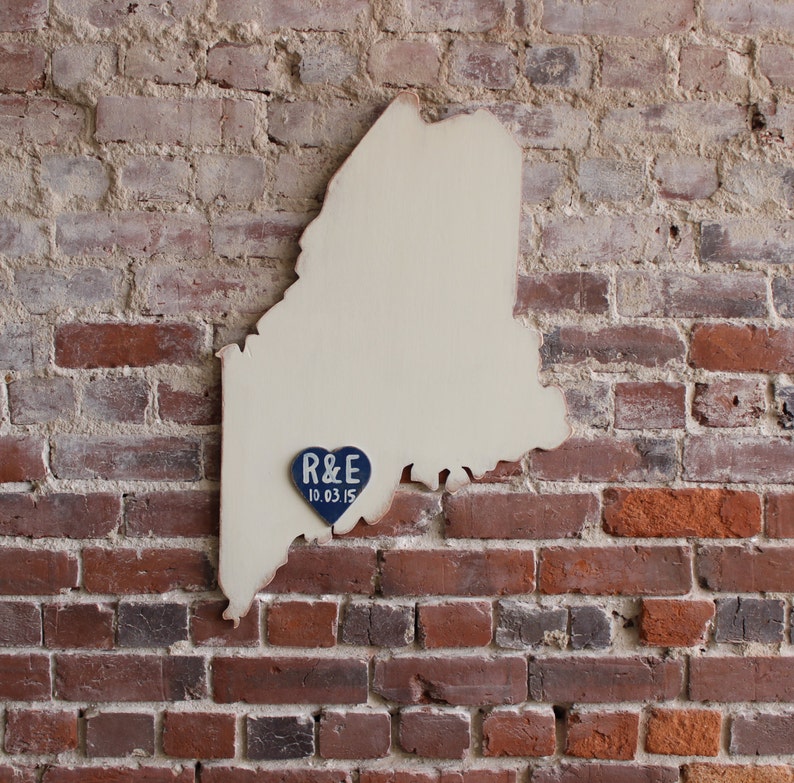 Custom Wooden State Wedding Guestbook any statecountry available in many colors 2 ft Maine in Distressed Ivory