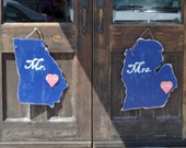 Wooden States - Wedding Decor / Guestbook - Mr. and Mrs. Signs - all states available, Navy, Coral,  many colors