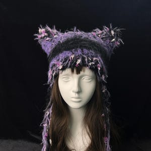 Cat Ear Jellyfish Hat Black & Purple - Soft Plush