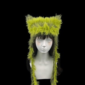 Cat Ear Forest Fairy Hat: Olive Green Hand-Crocheted