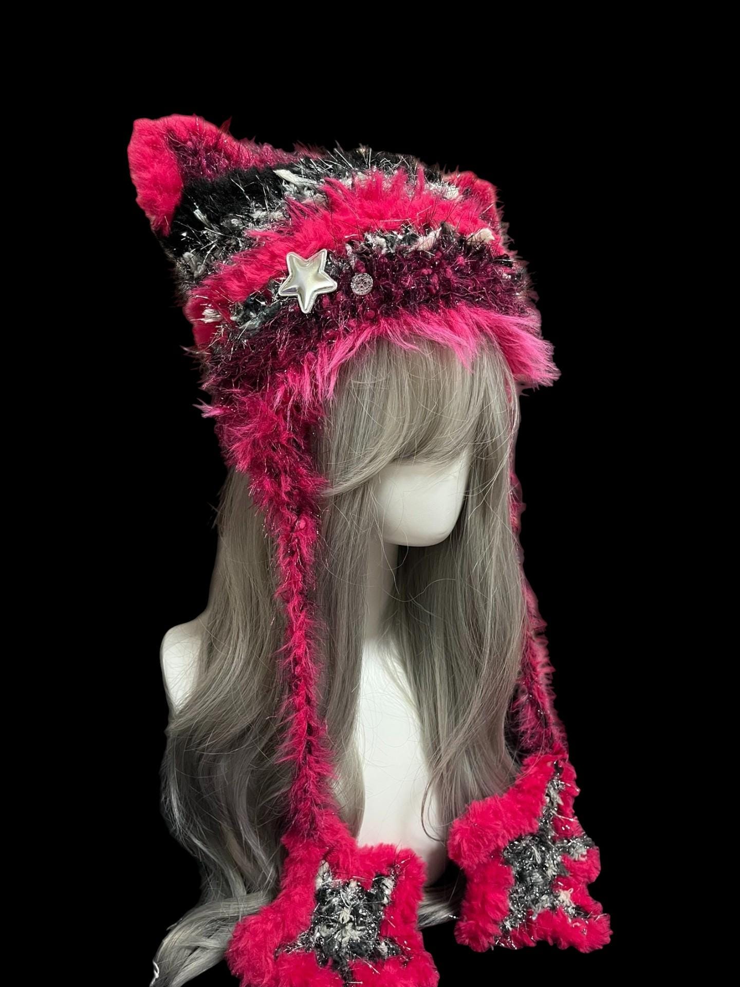 Handmade Rainbow Cat Ear Furry Plush Hat Stars Clown Rave Festival Kawaii Pride Rave Cat Hat - Etsy main image 2