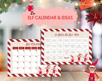 Calendario navideño editable de duendes: Plantilla imprimible de Canva (descarga digital)