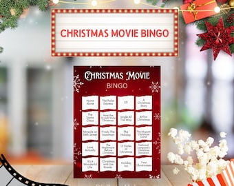 Tarjeta de bingo de películas navideñas, juego de fiesta navideño (descarga digital)