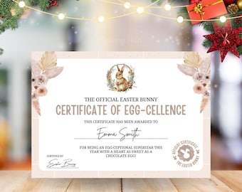 Certificado de excelencia de huevo de conejo de Pascua editable (descarga instantánea)