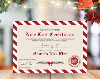 Certificado editable de lista de niños buenos, carta a Papá Noel, lista de deseos (descarga instantánea)