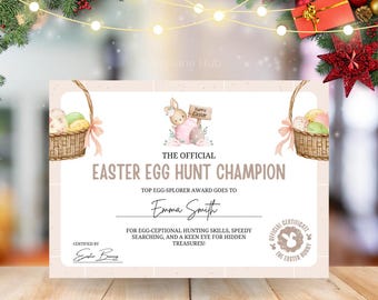 Certificado de Campeón de la Búsqueda de Huevos de Pascua - Premio imprimible para niños (Canva editable, descarga PDF)