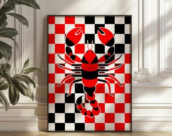 Scorpio Art Print | Mid Century Modern Chequered Zodiac Poster | Astrology Poster | Star Sign Wall Art | Gift for Zodiac Lover | Horoscope