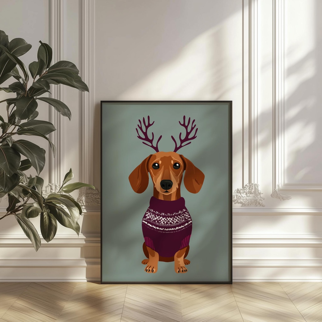 Dachshund Wall Art | Christmas Sausage Dog Art Print | Dog Art | Modern ...