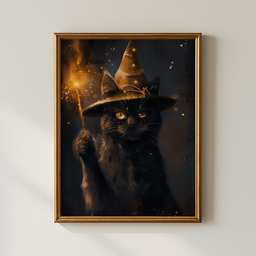 Black Cat Halloween Wall Art | Witchy Decor | Castlecore Art Print ...