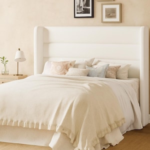 Handcrafted Platform Bed Frame with Wingback Upholstered Headboard, Wooden Slats, Under Bed Storage & Easy Assembly