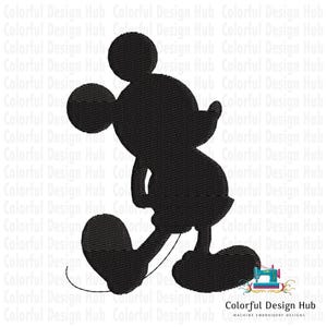 Puede incluir: Silueta negra de un ratón de dibujos animados clásico, caminando con paso seguro. El diseño presenta las icónicas orejas grandes del ratón, su cabeza redonda y su pose distintiva. Ideal para proyectos de bordado.