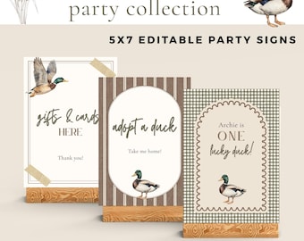 「One Lucky Duck」1歳の誕生日サインテンプレート、編集可能な誕生日パーティーデコレーション（デジタルダウンロード）[5x7]