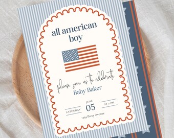 Sjabloon volledig Amerikaanse verjaardagsfeestje, digitale download babyshower Made in America [bewerkbaar]
