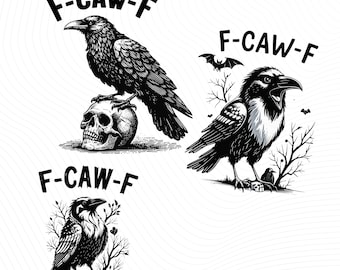 Funny Gothic Raven Art: F-Caw-F Clipart (PNG, SVG, DTF Print)