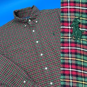 Chemise boutonnée à manches longues à carreaux écossais vintage Ralph Lauren pour hommes - M
