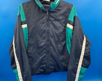 90s Adidas Track Jacket Men's XL Navy Teal White Full Zip Y2K Oversized