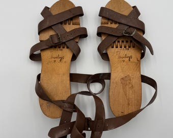 Lexiclogs Vintage jaren 1950 jaren 50 gelede houten sandalen bruine sleehak 7 dames