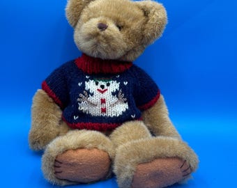 Ours en peluche vintage avec pull bonhomme de neige en peluche Noël