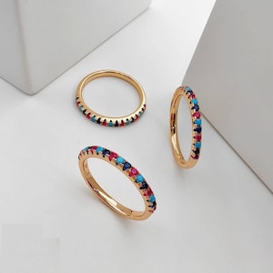 14k Gold Ruby Blue Sapphire Turquoise Eternity Band Ring, Unique Multi Stone half eternity band ring, Wedding Band Ring, Ruby Band Ring