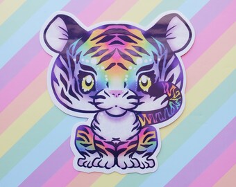 Iridescent Glittle Glossy Vinyl Rainbow Tiger Waterproof Sticker Patreon Extras