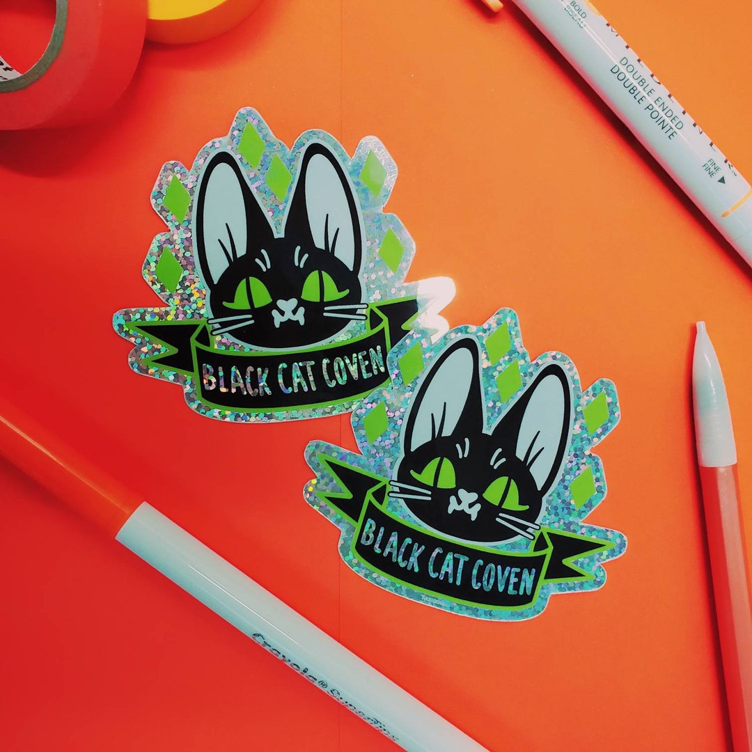 Black Cat Coven Holographic Glitter Sticker Etsy