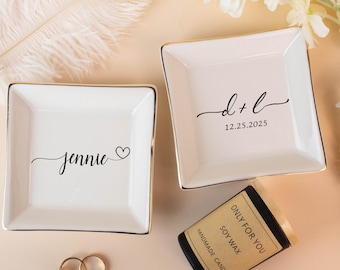 Plato para anillos personalizado, plato para anillos de compromiso personalizado, plato para anillos de boda, soporte para anillos de compromiso, regalo para parejas comprometidas, joyero para anillos
