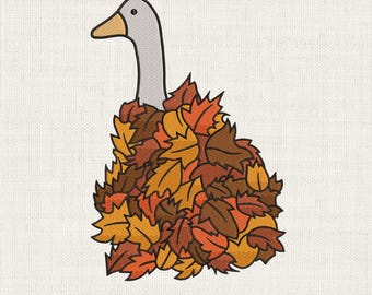 Goose Embroidery Design, Autumn Leaves Embroidery Pattern, Fall Animal Embroidery File, Thanksgiving Embroidery Design, Digital Machine File