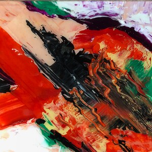 Colorful Abstract Original Acrylic Painting Bright Colors Heavy Texture Resin Coated