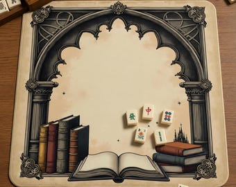 Gothic Bookish Mahjong Mat, Dark Academia Library Gaming Table Mat