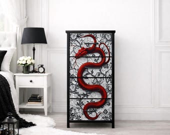 Gothic Snake Dresser, Red Serpent Lace Storage Unit, Dark Romantic Bedroom Decor, Statement Gothic Decor, Alternative Home Decor