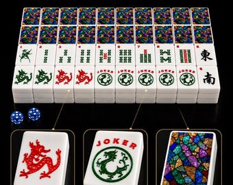 Stained Glass Mahjong Tiles Set with Jokers, 166 Piece American Mahjong Set, Colorful Mosaic Tile Design, Premium Game Night Gift
