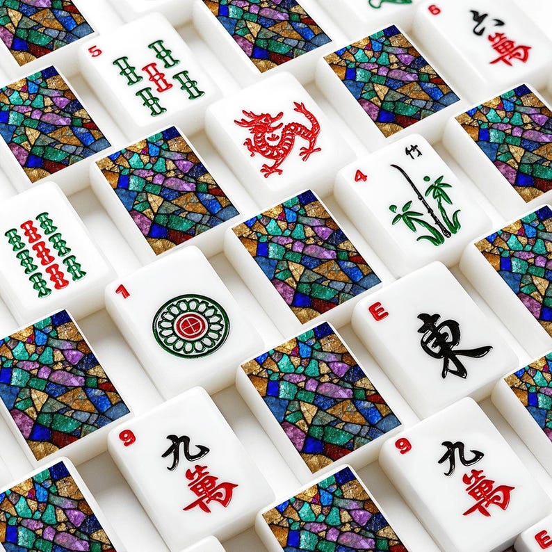 Stained Glass Mahjong Tiles Set with Jokers, 166 Piece American Mahjong Set, Colorful Mosaic Tile Design, Premium Game Night Gift image 7
