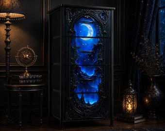 Celestial Gothic Storage Unit Moon and Stars Cabinet Dark Academia Night Sky Furniture Decor