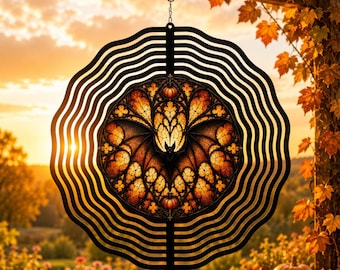 Gothic Bat Wind Spinner, Halloween Garden Decor, Stained Glass Style Hanging Spinner, Outdoor Metal Yard Art, Autumn Porch Decoration