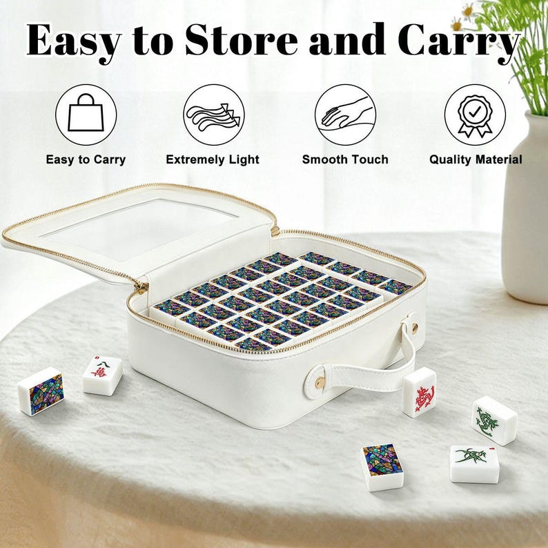 Stained Glass Mahjong Tiles Set with Jokers, 166 Piece American Mahjong Set, Colorful Mosaic Tile Design, Premium Game Night Gift image 6