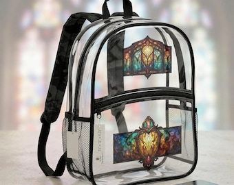 Gothic Stained Glass Clear Backpack, Cathedral Window Transparent Backpack, Colorful Gothic Window Bag, Festival Clear Bag