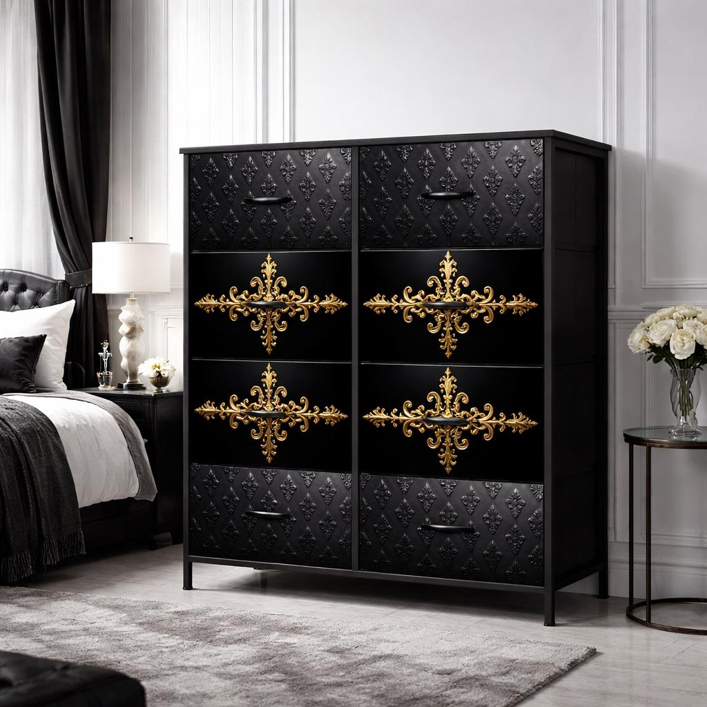 black and gold dresser Aida Double (Black Gold) Say goodbye to clutter and hello to an organized and serene environment Louis XVI Black and Gold
