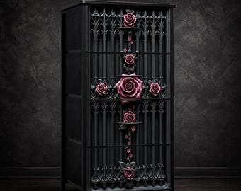Gothic Rose 4 Drawer Storage Unit, Dark Floral Gothic Cabinet, Minimal Gothic Decor, Alternative Bedroom Furniture, Moody Rose Storage