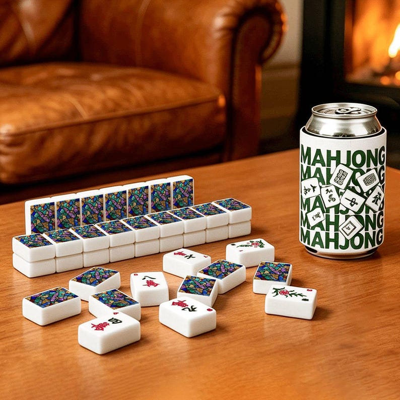 Stained Glass Mahjong Tiles Set with Jokers, 166 Piece American Mahjong Set, Colorful Mosaic Tile Design, Premium Game Night Gift image 9