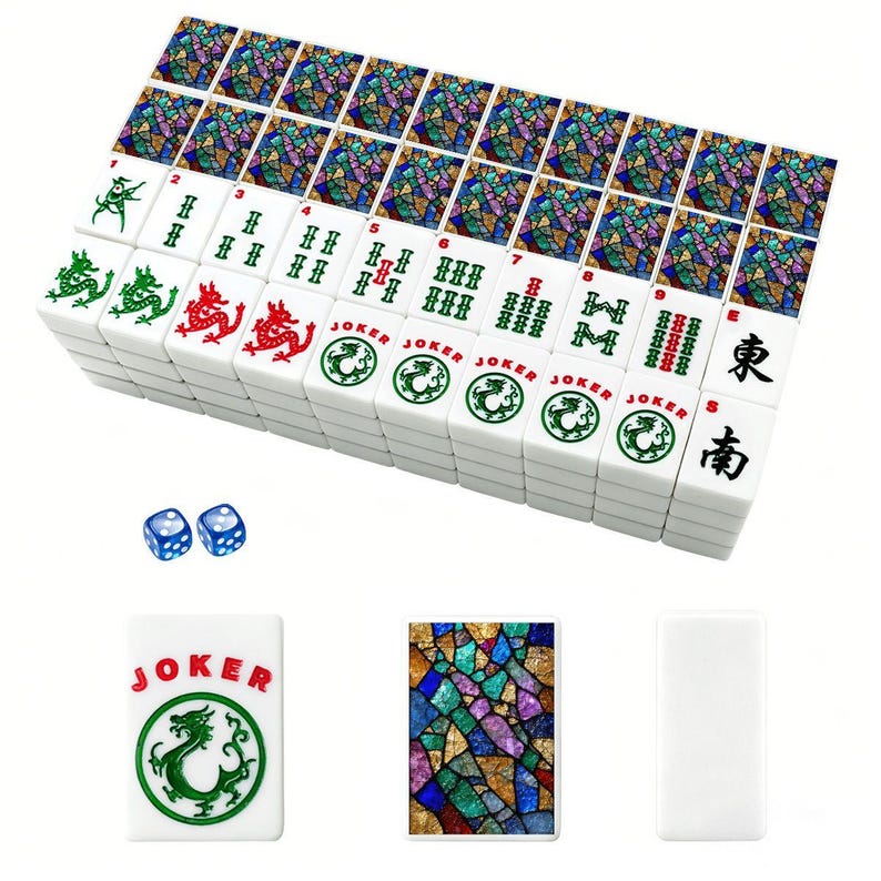 Stained Glass Mahjong Tiles Set with Jokers, 166 Piece American Mahjong Set, Colorful Mosaic Tile Design, Premium Game Night Gift image 5