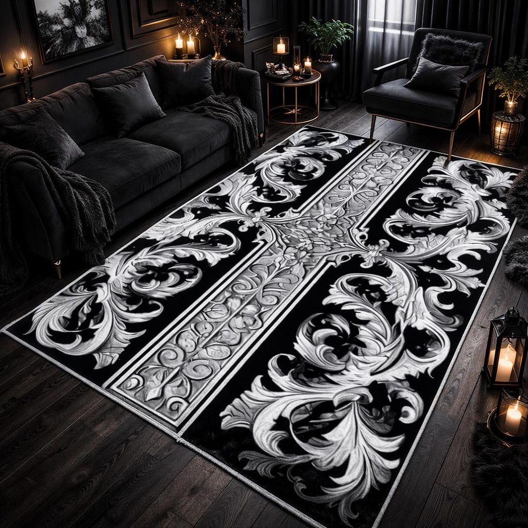 Gothic Rug For Library Gothic Cross Area Rug, Baroque Gothic Floor Rug, Dark Academia Living ...