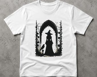 Gothic Witch Raven T-Shirt | Dark Academia Witch Shirt | Gothic Window Silhouette Tee | Witchy Alternative Apparel