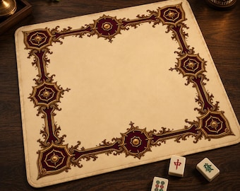 Victorian Gothic Mahjong Mat 33x33, Burgundy Gold Mahjong Table Mat, Ornate Game Table Mat, Decorative Mahjong Gift, Game Room Decor