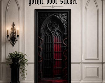 Gothic Door Sticker, Medieval Arch Door Decal, Dark Gothic Home Decor, Removable Door Wrap, Alternative Interior Design